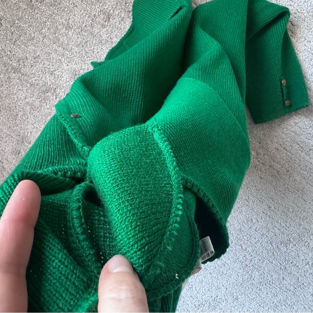 Vintage 90s Green Cardigan Sweater Shoulder Pads Button Front L - Picture 8 of 13